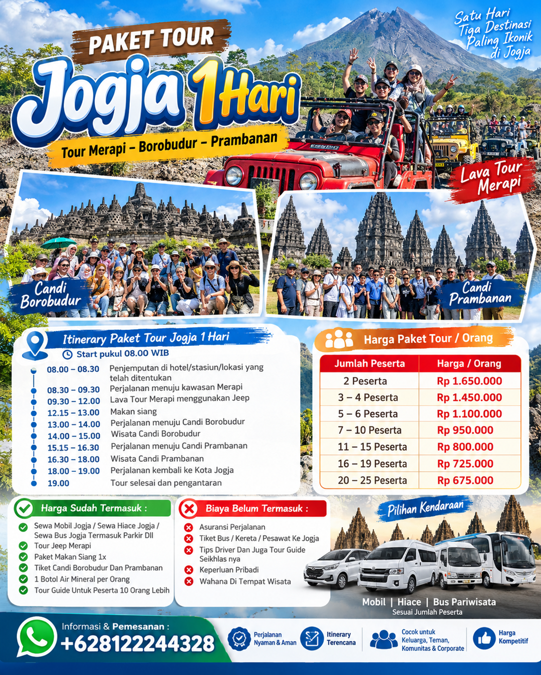 Paket Tour Jogja 1 Hari - Tour Merapi Borobudur Prambanan